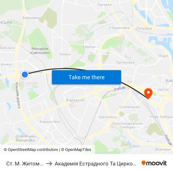 Ст. М. Житомирська to Академія Естрадного Та Циркового Мистецтв map