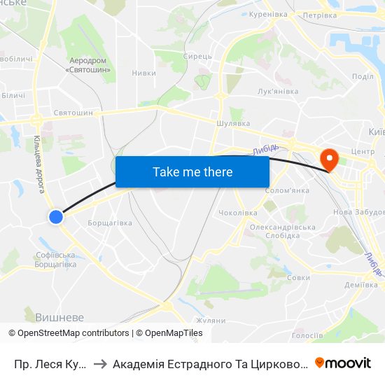 Пр. Леся Курбаса to Академія Естрадного Та Циркового Мистецтв map