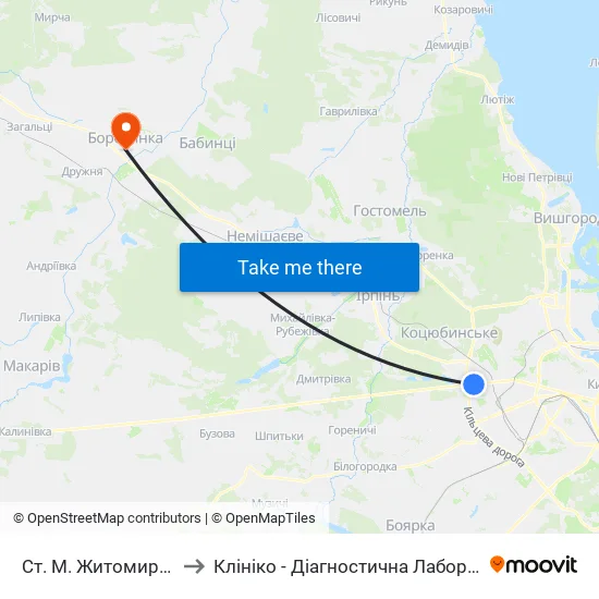 Ст. М. Житомирська to Клініко - Діагностична Лабораторія map