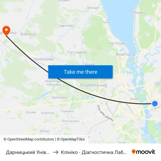 Дарницький Універмаг to Клініко - Діагностична Лабораторія map