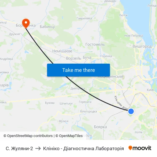 С. Жуляни-2 to Клініко - Діагностична Лабораторія map
