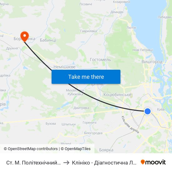 Ст. М. Політехнічний Інститут to Клініко - Діагностична Лабораторія map