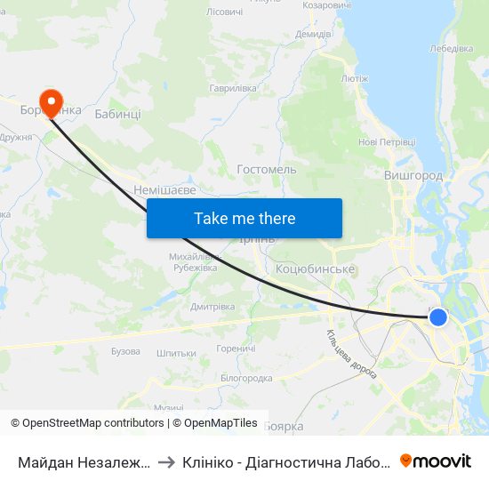 Майдан Незалежності to Клініко - Діагностична Лабораторія map