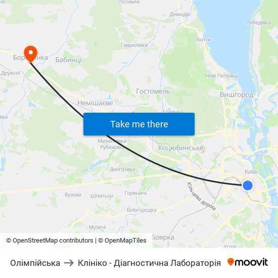 Олімпійська to Клініко - Діагностична Лабораторія map