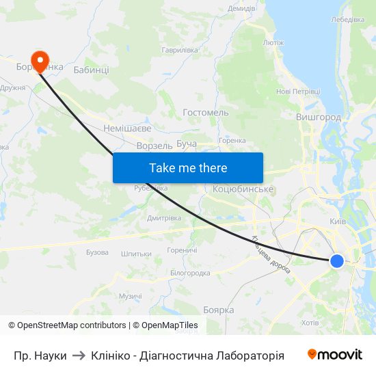 Пр. Науки to Клініко - Діагностична Лабораторія map