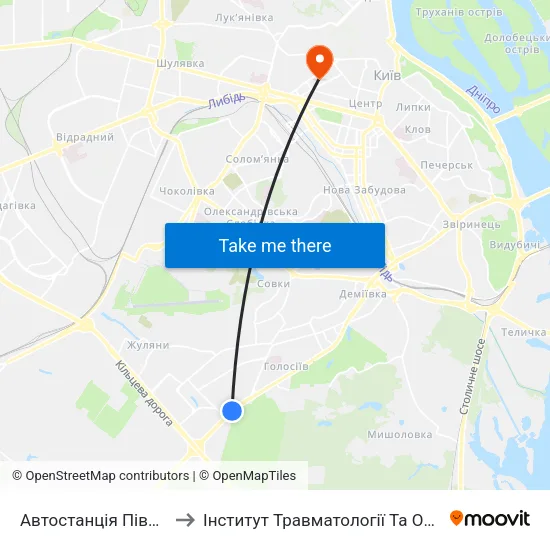 Автостанція Південна to Інститут Травматології Та Ортопедії map