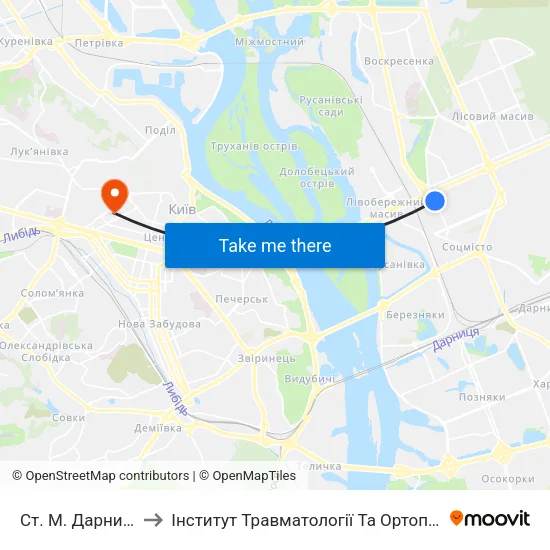 Ст. М. Дарниця to Інститут Травматології Та Ортопедії map