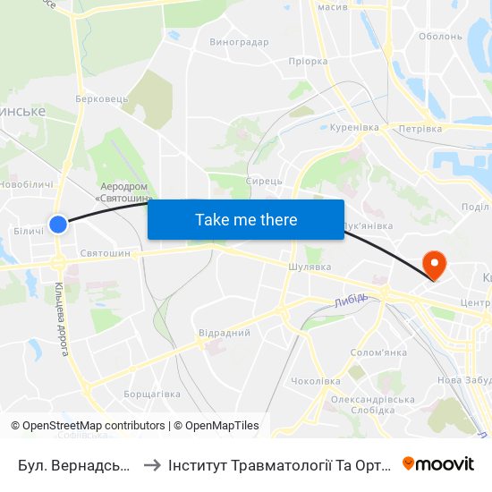 Бул. Вернадського to Інститут Травматології Та Ортопедії map