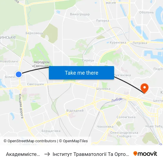 Академмістечко to Інститут Травматології Та Ортопедії map
