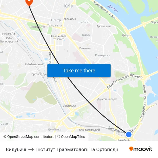 Видубичі to Інститут Травматології Та Ортопедії map