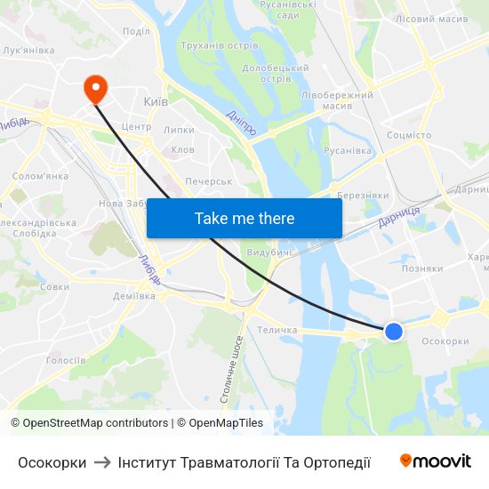 Осокорки to Інститут Травматології Та Ортопедії map