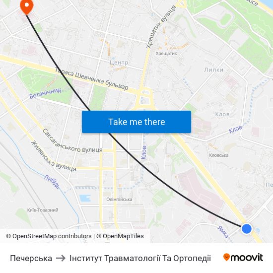 Печерська to Інститут Травматології Та Ортопедії map