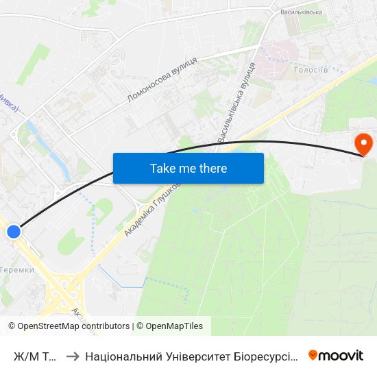 Ж/М Теремки-1 to Національний Університет Біоресурсів І Природокористування України map