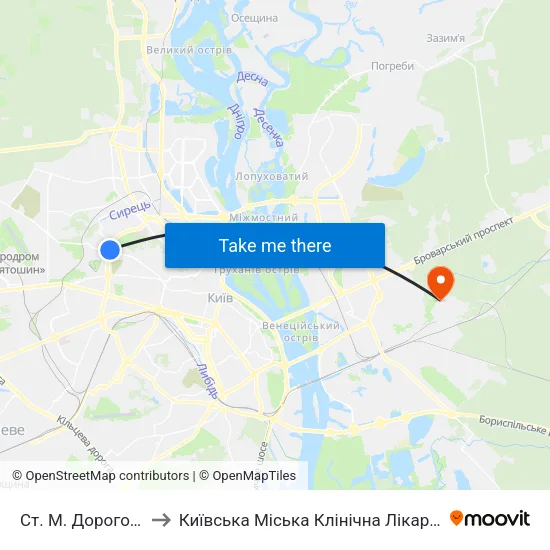 Ст. М. Дорогожичі to Київська Міська Клінічна Лікарня №11 map