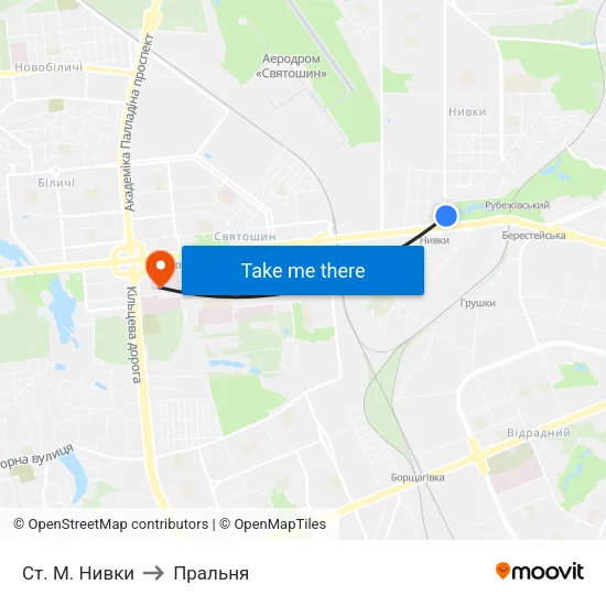 Ст. М. Нивки to Пральня map