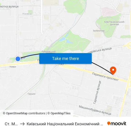 Ст. М. Нивки to Київський Національний Економічний Університет Імені Вадима Гетьмана map