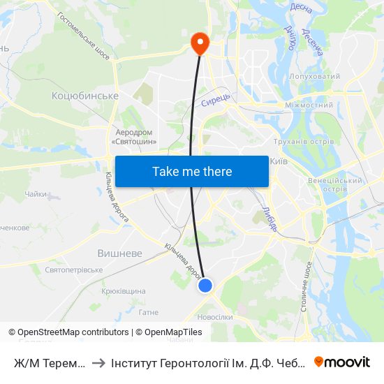 Ж/М Теремки-1 to Інститут Геронтології Ім. Д.Ф. Чеботарьова map