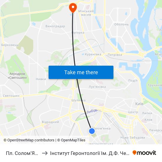 Пл. Солом'Янська to Інститут Геронтології Ім. Д.Ф. Чеботарьова map