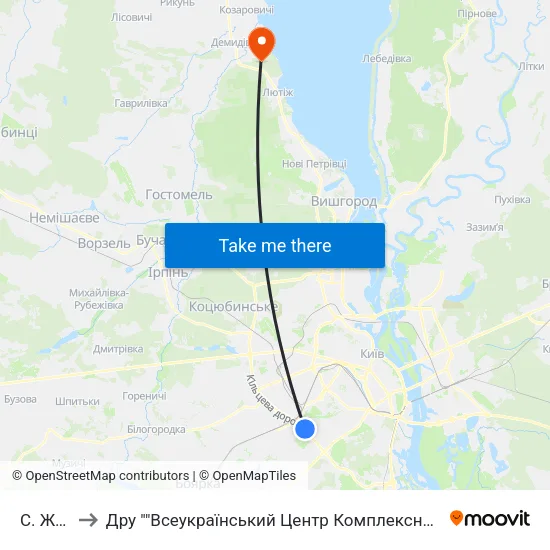 С. Жуляни-2 to Дру ""Всеукраїнський Центр Комплексної Реабілітації Для Осіб З Інвалідністю"" map