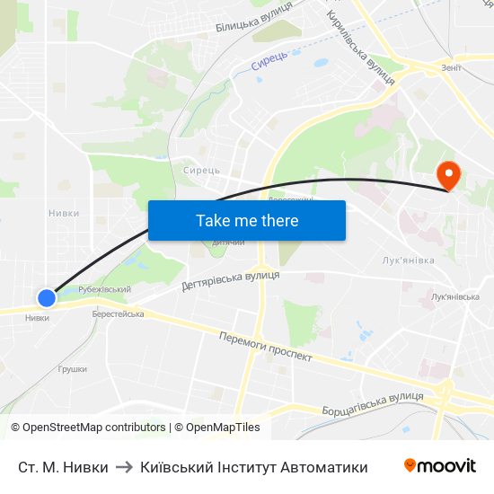 Ст. М. Нивки to Київський Інститут Автоматики map