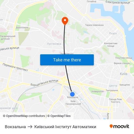 Вокзальна to Київський Інститут Автоматики map