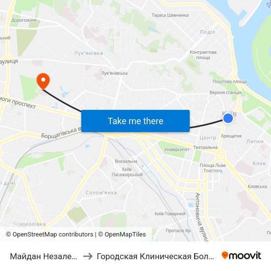 Майдан Незалежності to Городская Клиническая Больница№14 map