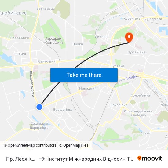 Пр. Леся Курбаса to Інститут Міжнародних Відносин Та Журналістики map