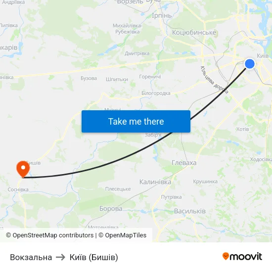 Вокзальна to Київ (Бишів) map