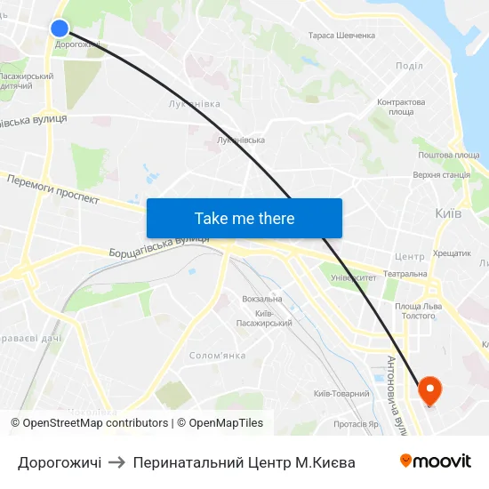 Дорогожичі to Перинатальний Центр М.Києва map