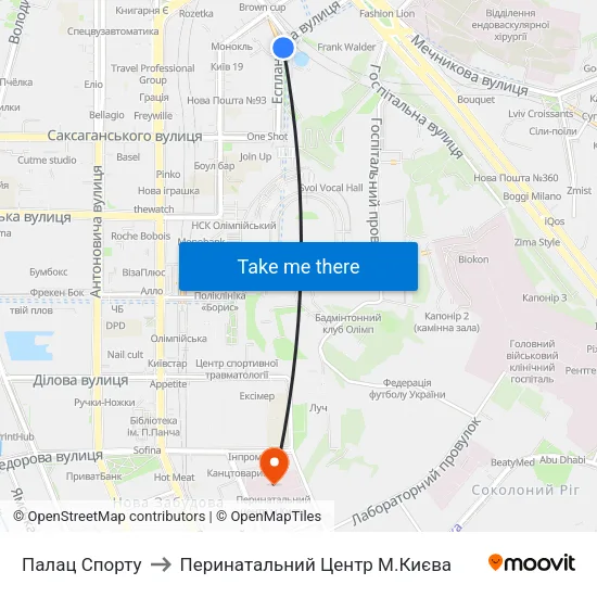 Палац Спорту to Перинатальний Центр М.Києва map