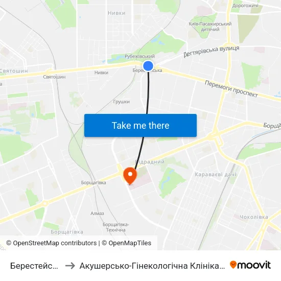 Берестейська to Акушерсько-Гінекологічна Клініка Isida map