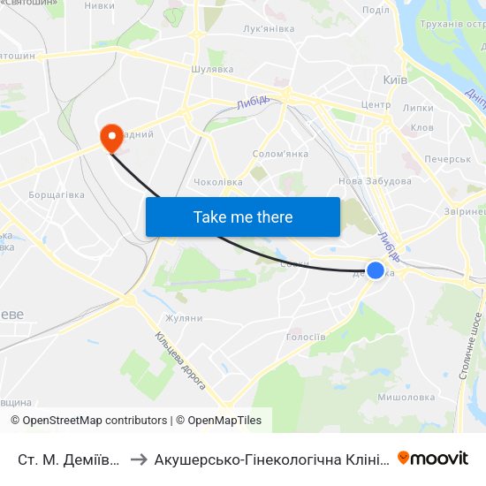 Ст. М. Деміївська to Акушерсько-Гінекологічна Клініка Isida map