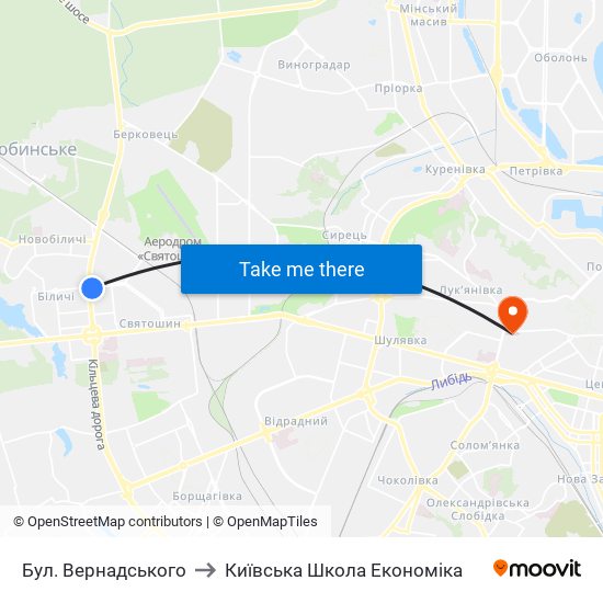 Бул. Вернадського to Київська Школа Економіка map