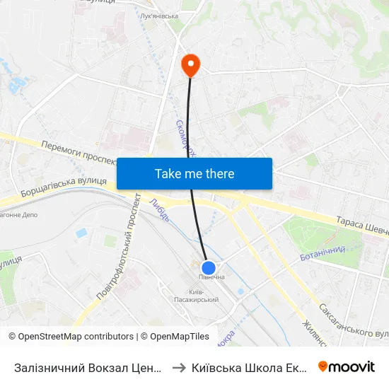 Залізничний Вокзал Центральний to Київська Школа Економіка map