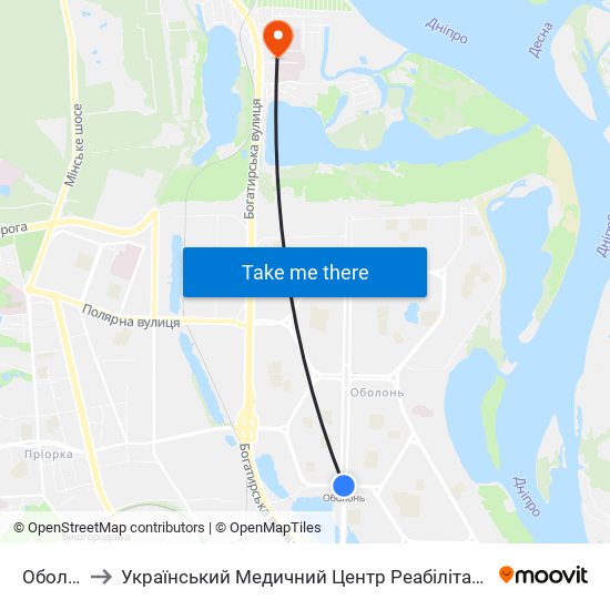 Оболонь to Український Медичний Центр Реабілітації Дітей З Дцп map