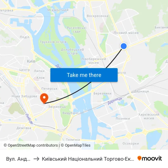 Вул. Андрія Малишка to Київський Національний Торгово-Економічний Університет (Кнтеу) Корпус ""М"" map