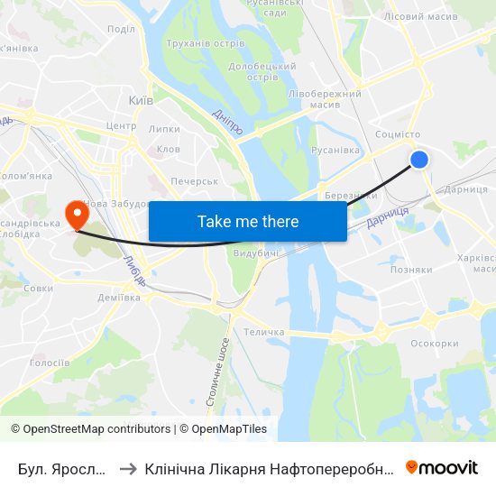 Бул. Ярослава Гашека to Клінічна Лікарня Нафтопереробної Промисловості України map