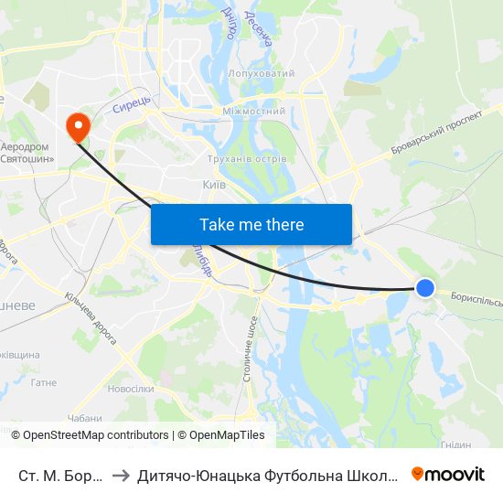Ст. М. Бориспільська to Дитячо-Юнацька Футбольна Школа Імені Валерія Лобановського map