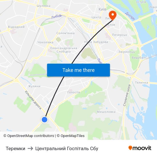 Теремки to Центральний Госпіталь Сбу map
