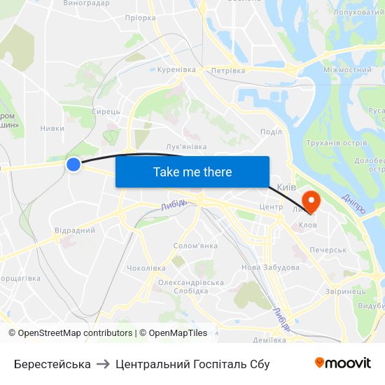 Берестейська to Центральний Госпіталь Сбу map