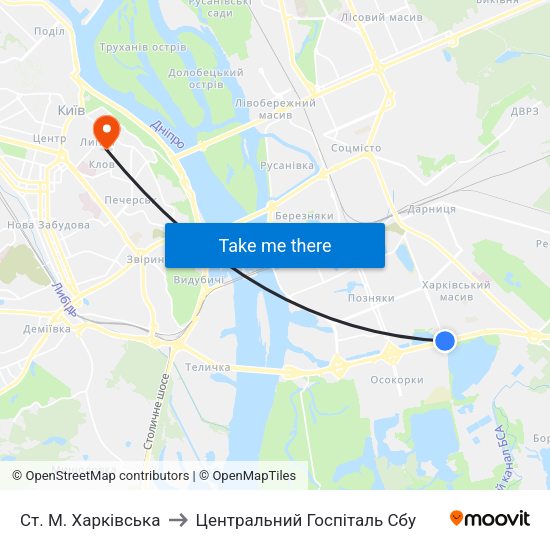 Ст. М. Харківська to Центральний Госпіталь Сбу map