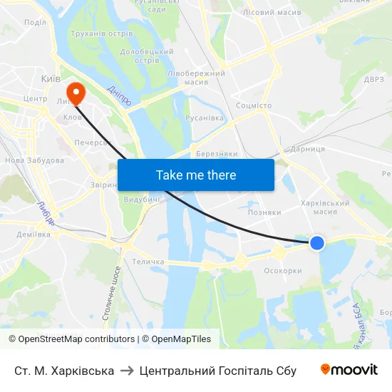 Ст. М. Харківська to Центральний Госпіталь Сбу map