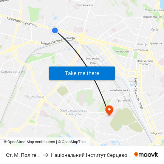 Ст. М. Політехнічний Інститут to Національний Інститут Серцево-Судинної Хірургії Ім. М. М. Амосова map