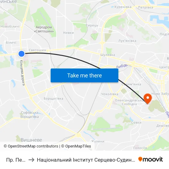 Пр. Перемоги to Національний Інститут Серцево-Судинної Хірургії Ім. М. М. Амосова map