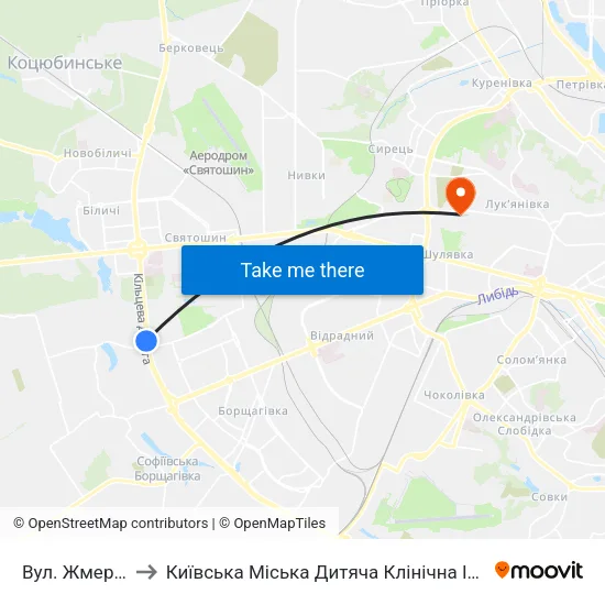 Вул. Жмеринська to Київська Міська Дитяча Клінічна Інфекційна Лікарня map