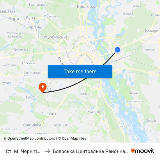Ст. М. Чернігівська to Боярська Центральна Районна Лікарня map