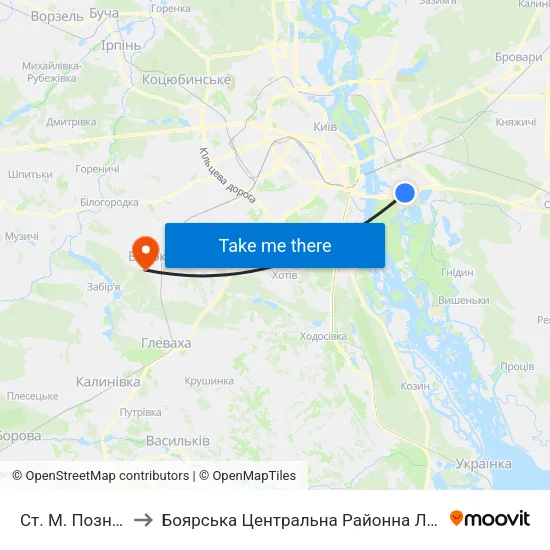 Ст. М. Позняки to Боярська Центральна Районна Лікарня map