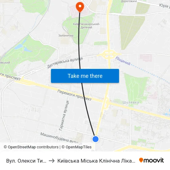 Вул. Олекси Тихого to Київська Міська Клінічна Лікарня №9 map