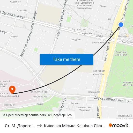 Ст. М. Дорогожичі to Київська Міська Клінічна Лікарня №9 map