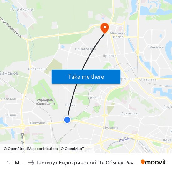 Ст. М. Нивки to Інститут Ендокринології Та Обміну Речовин Ім. В.П. Комісаренка map
